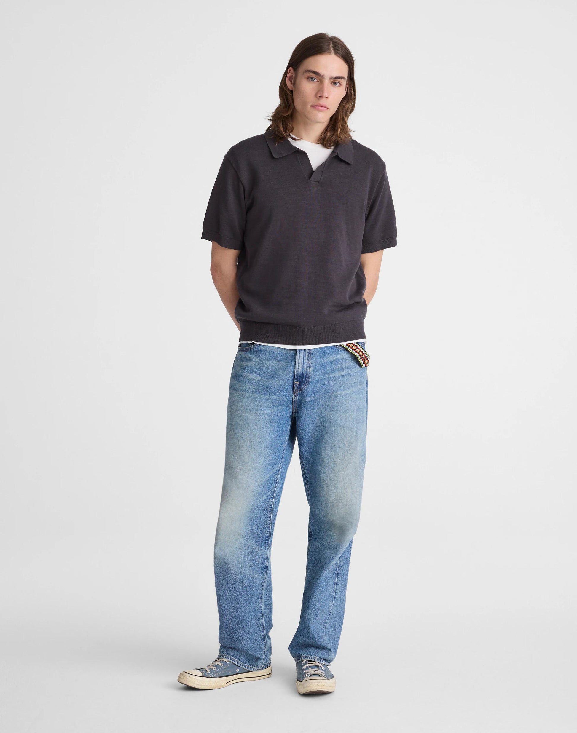 Johnny-Collar Sweater Polo in Slub Knit Cotton Coal | Madewell