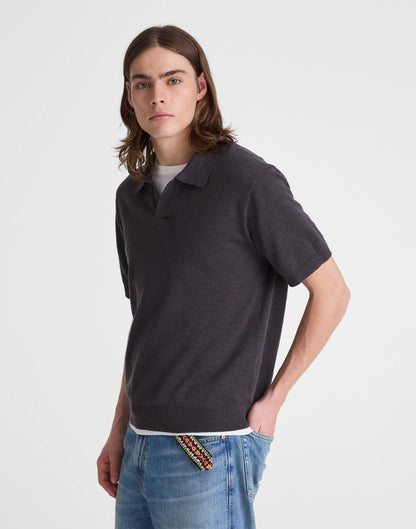 Johnny-Collar Sweater Polo in Slub Knit Cotton Coal | Madewell