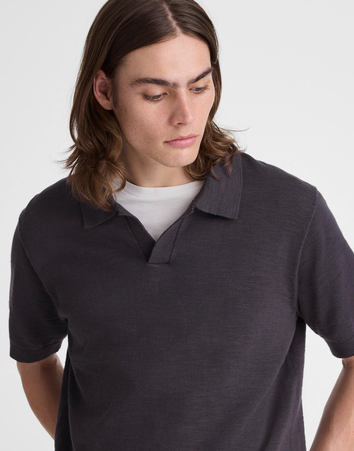 Johnny-Collar Sweater Polo in Slub Knit Cotton Coal | Madewell