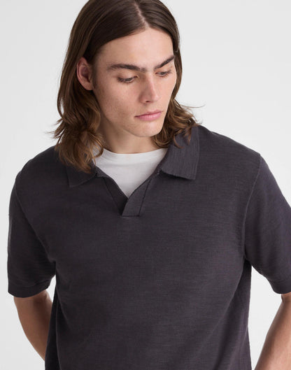 Johnny-Collar Sweater Polo in Slub Knit Cotton Coal | Madewell