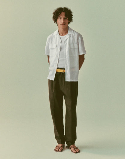Double-Pleated Trousers in Linen-Cotton Blend Dark Brown | Madewell