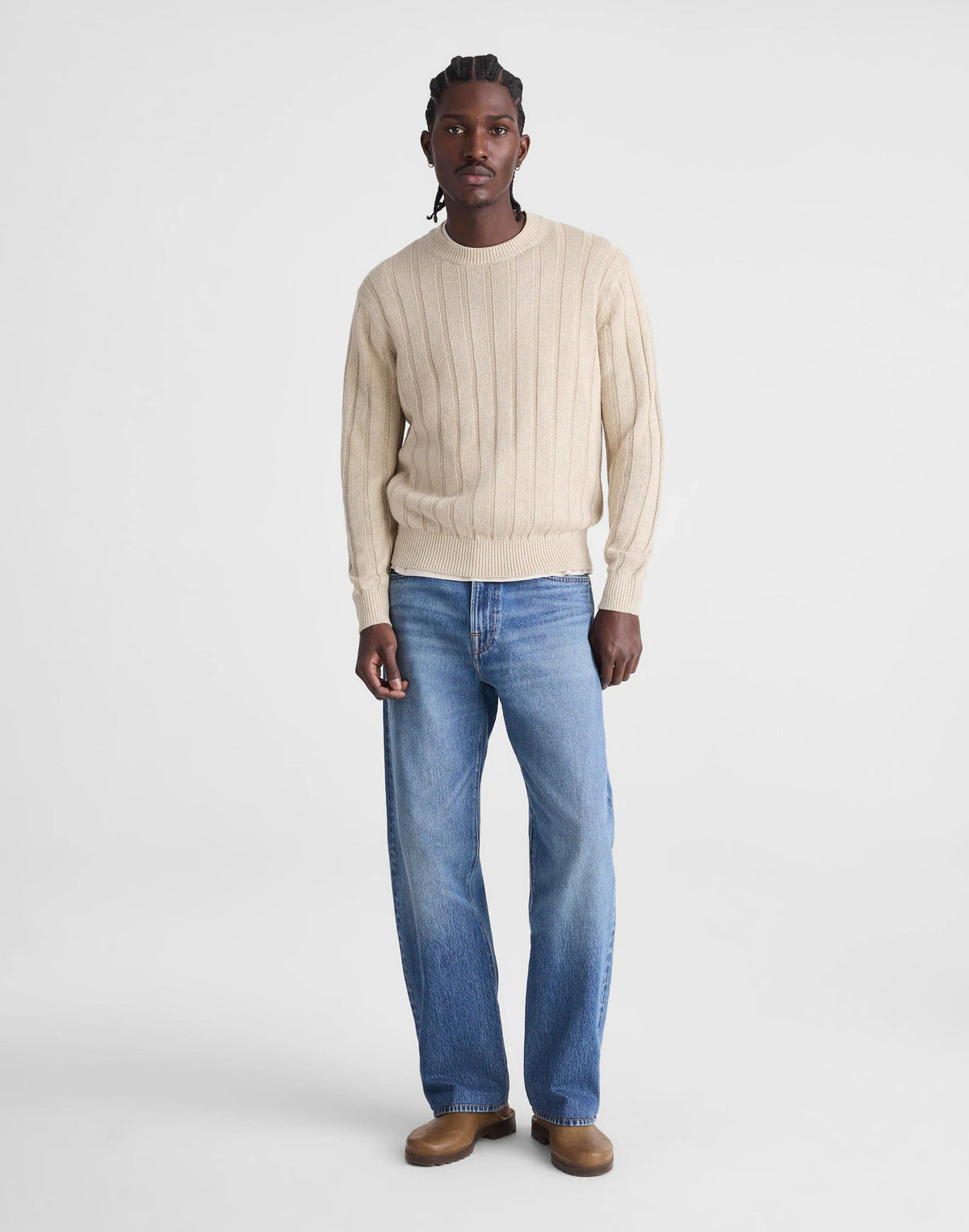 Crewneck Sweater in DuneRib Linen Natural | Madewell
