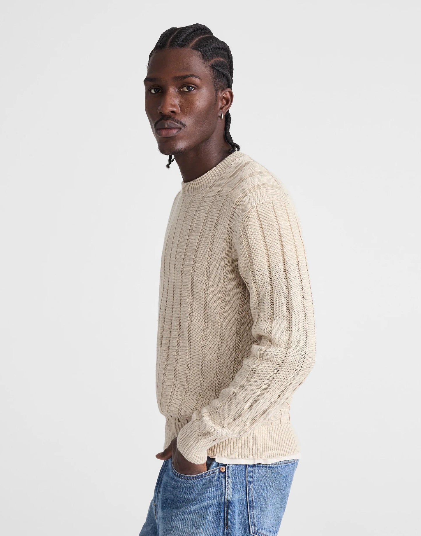 Crewneck Sweater in DuneRib Linen Natural | Madewell