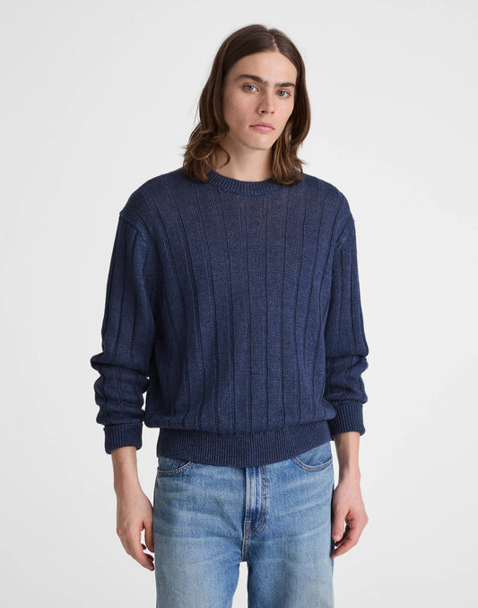 Crewneck Sweater in DuneRib Linen Deep Navy | Madewell