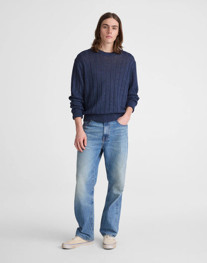 Crewneck Sweater in DuneRib Linen Deep Navy | Madewell