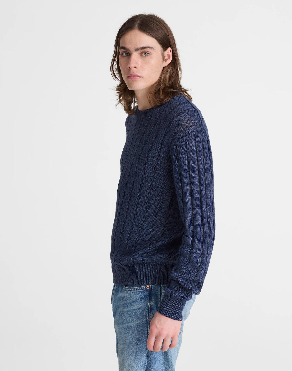 Crewneck Sweater in DuneRib Linen Deep Navy | Madewell