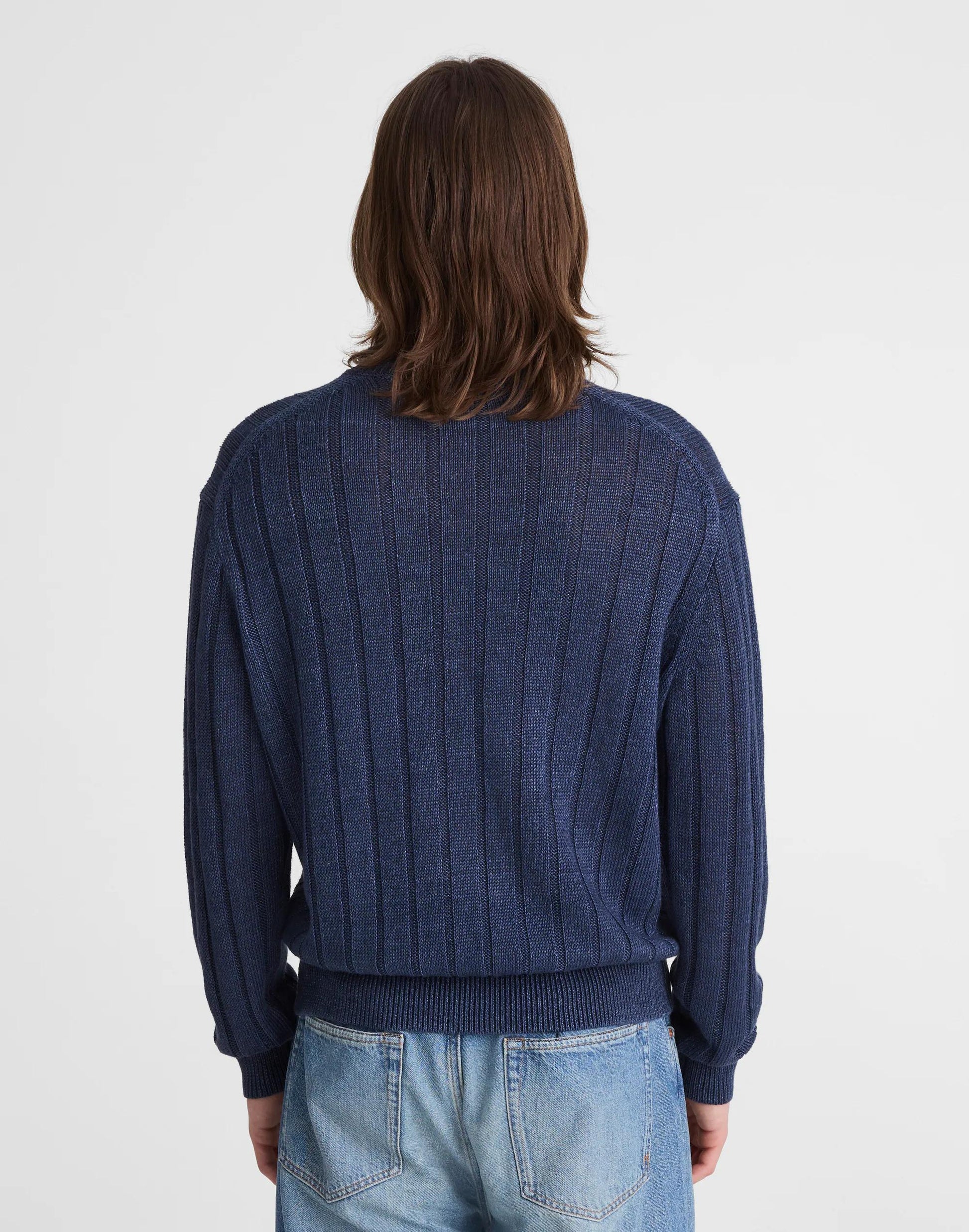 Crewneck Sweater in DuneRib Linen Deep Navy | Madewell
