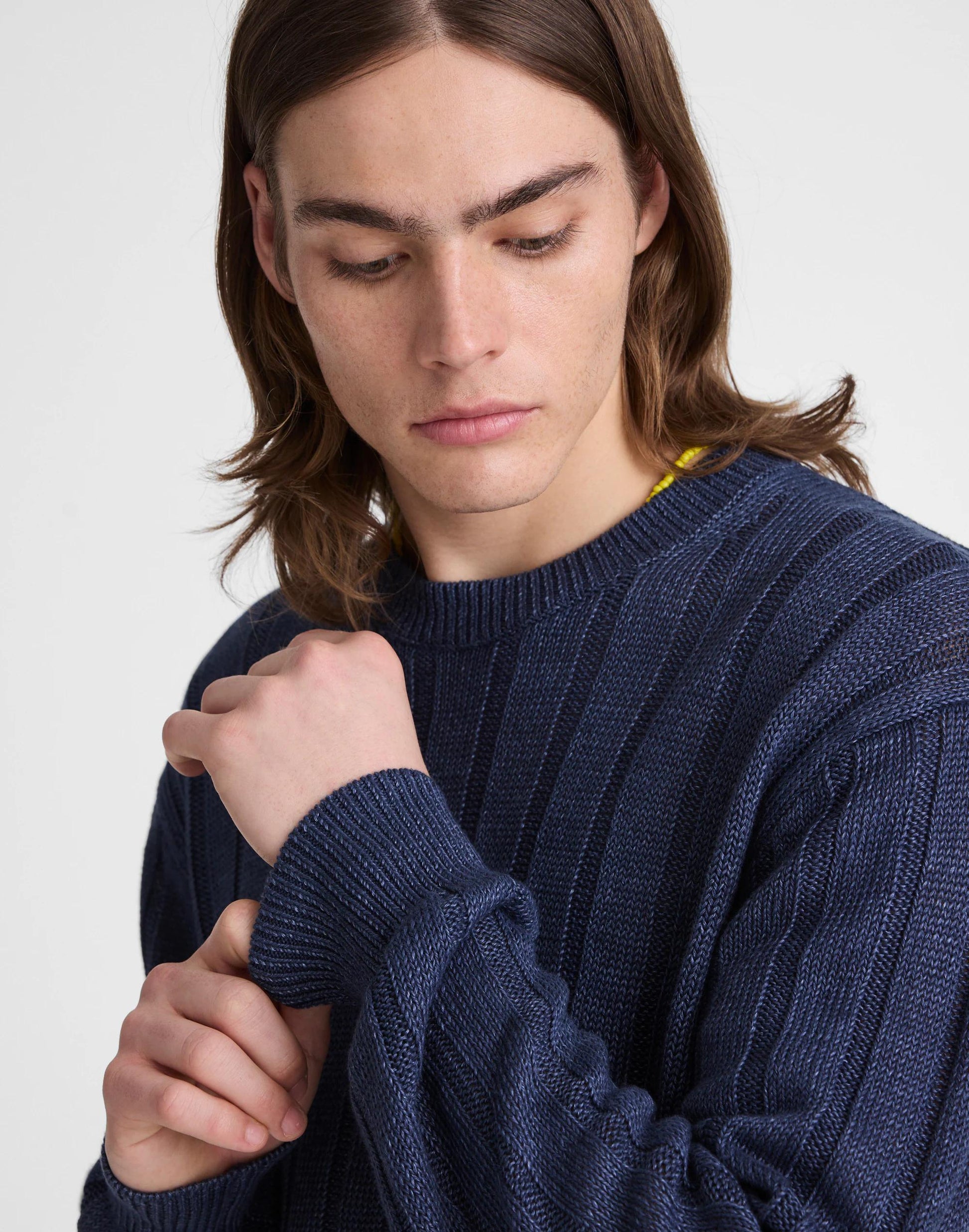Crewneck Sweater in DuneRib Linen Deep Navy | Madewell
