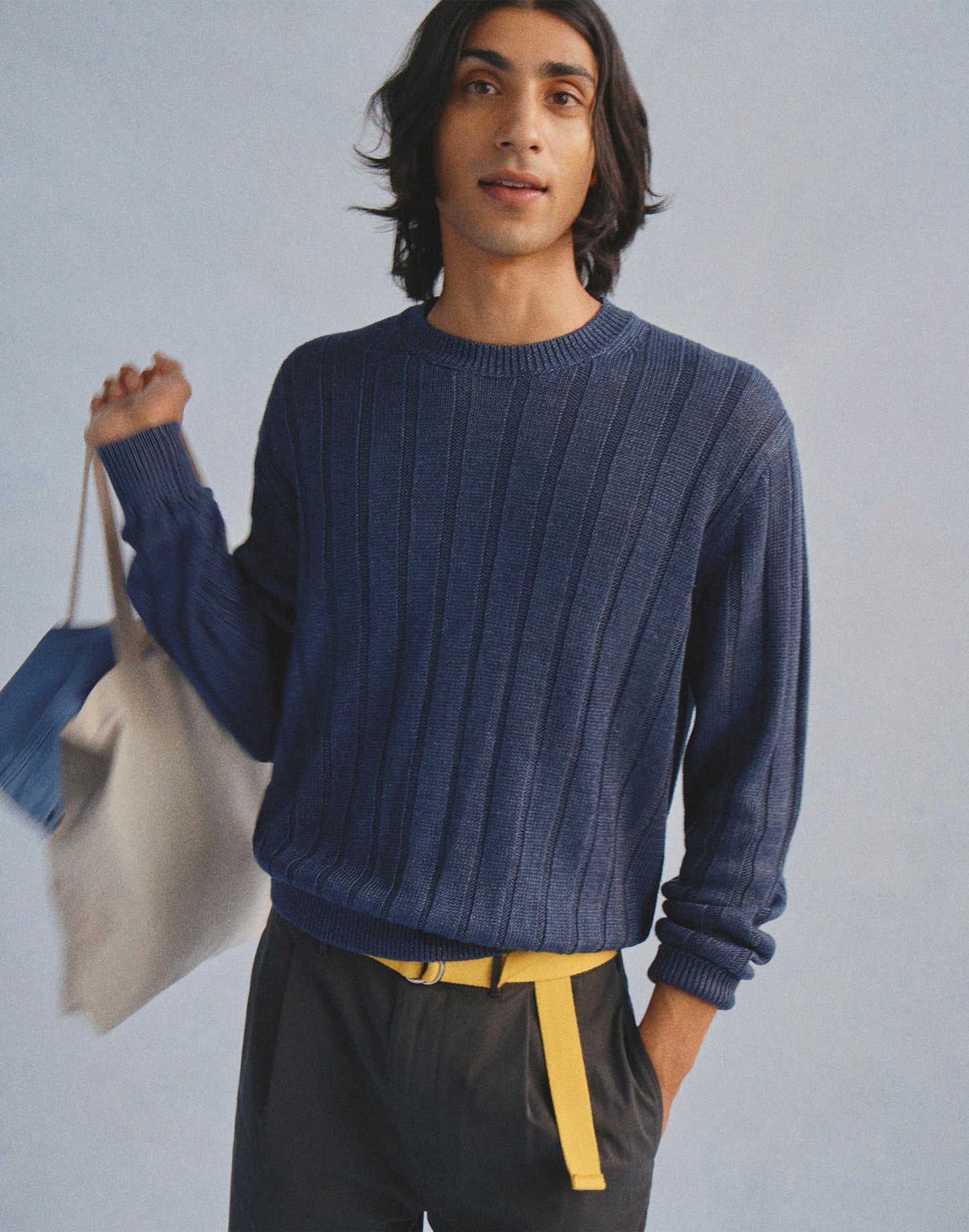 Crewneck Sweater in DuneRib Linen Deep Navy | Madewell