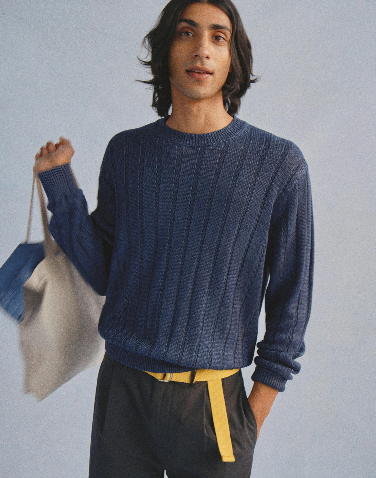 Crewneck Sweater in DuneRib Linen Deep Navy | Madewell