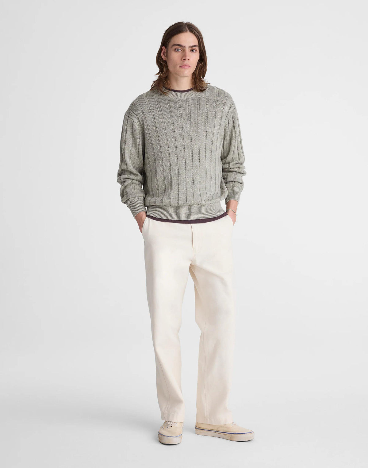 Crewneck Sweater in DuneRib Linen Light Sage | Madewell