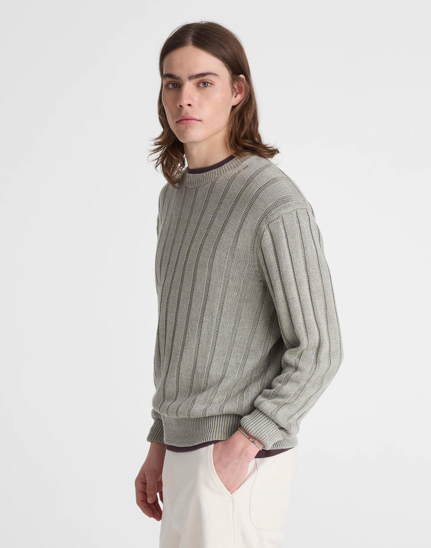 Crewneck Sweater in DuneRib Linen Light Sage | Madewell