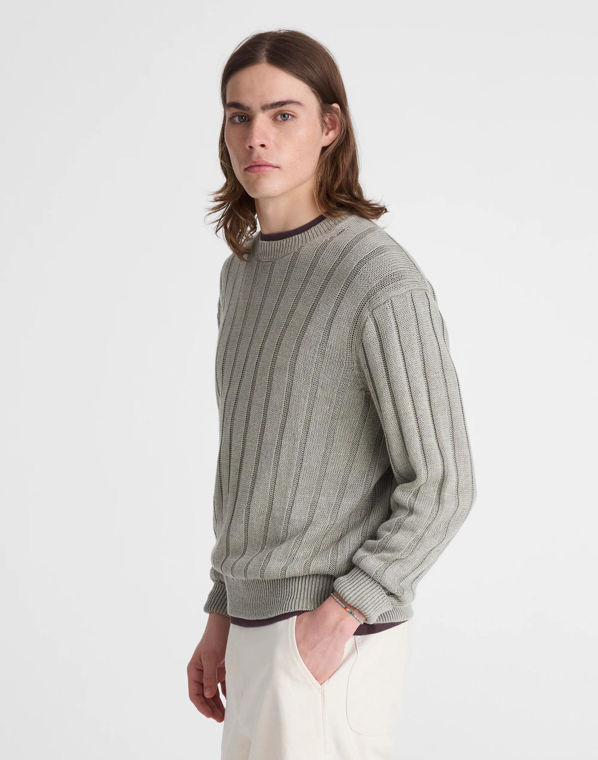Crewneck Sweater in DuneRib Linen Light Sage | Madewell