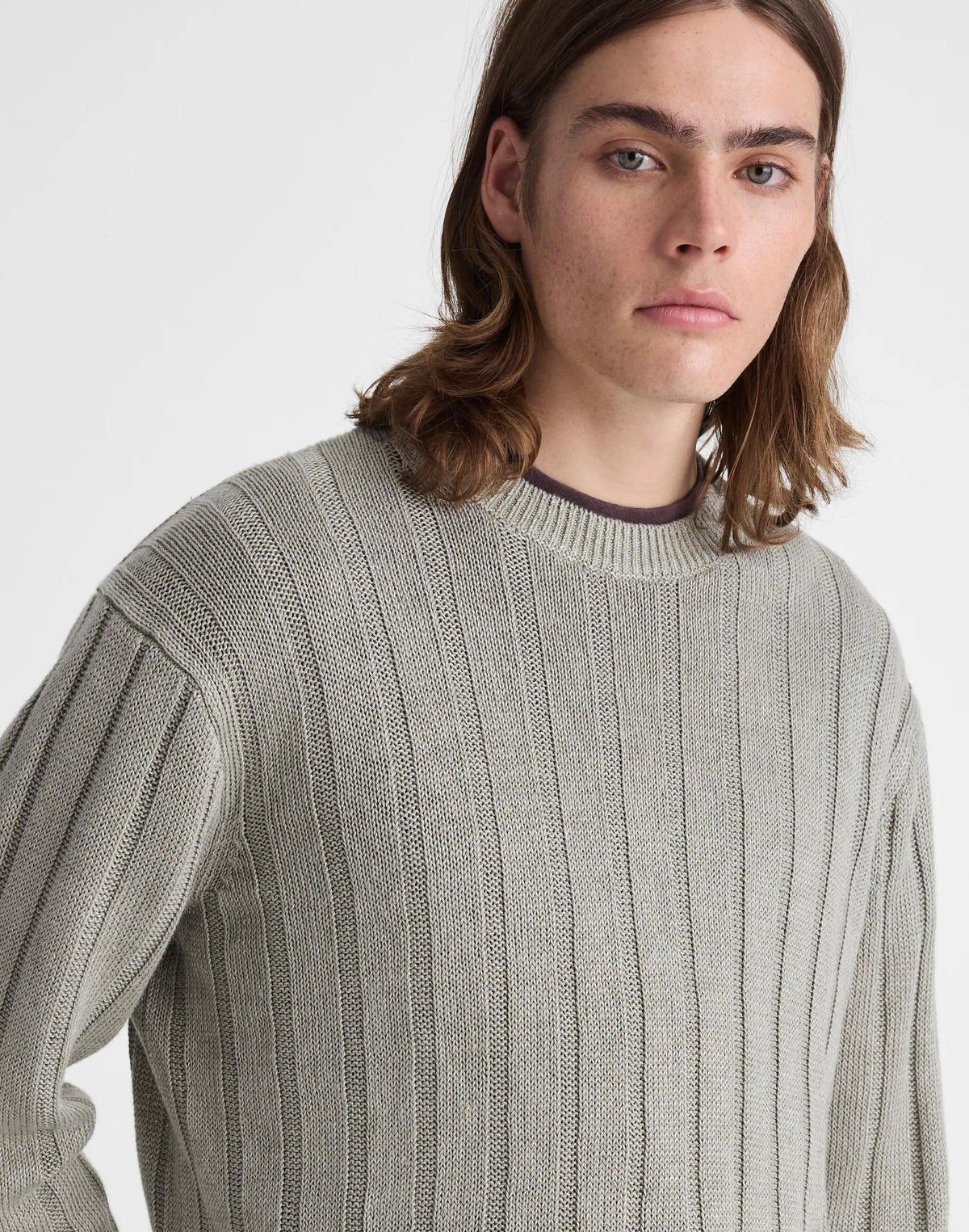 Crewneck Sweater in DuneRib Linen Light Sage | Madewell