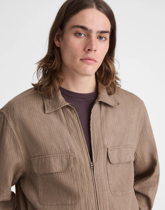 Zip-Front Jacket in Herringbone Cotton-Linen Blend Light Mauve | Madewell