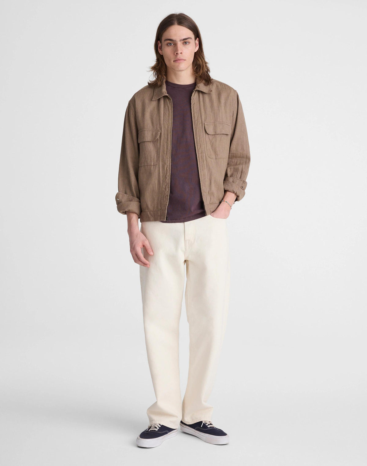 Zip-Front Jacket in Herringbone Cotton-Linen Blend Light Mauve | Madewell