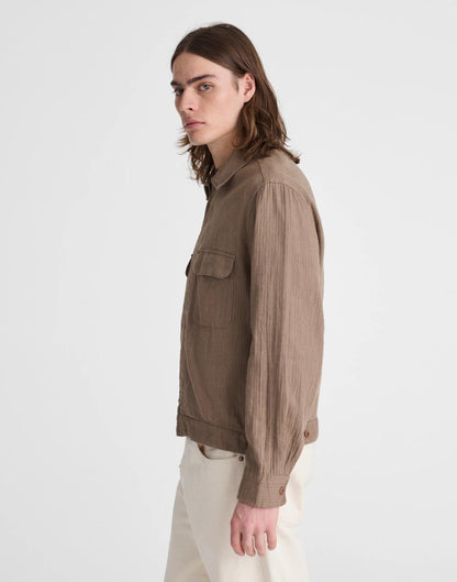 Zip-Front Jacket in Herringbone Cotton-Linen Blend Light Mauve | Madewell