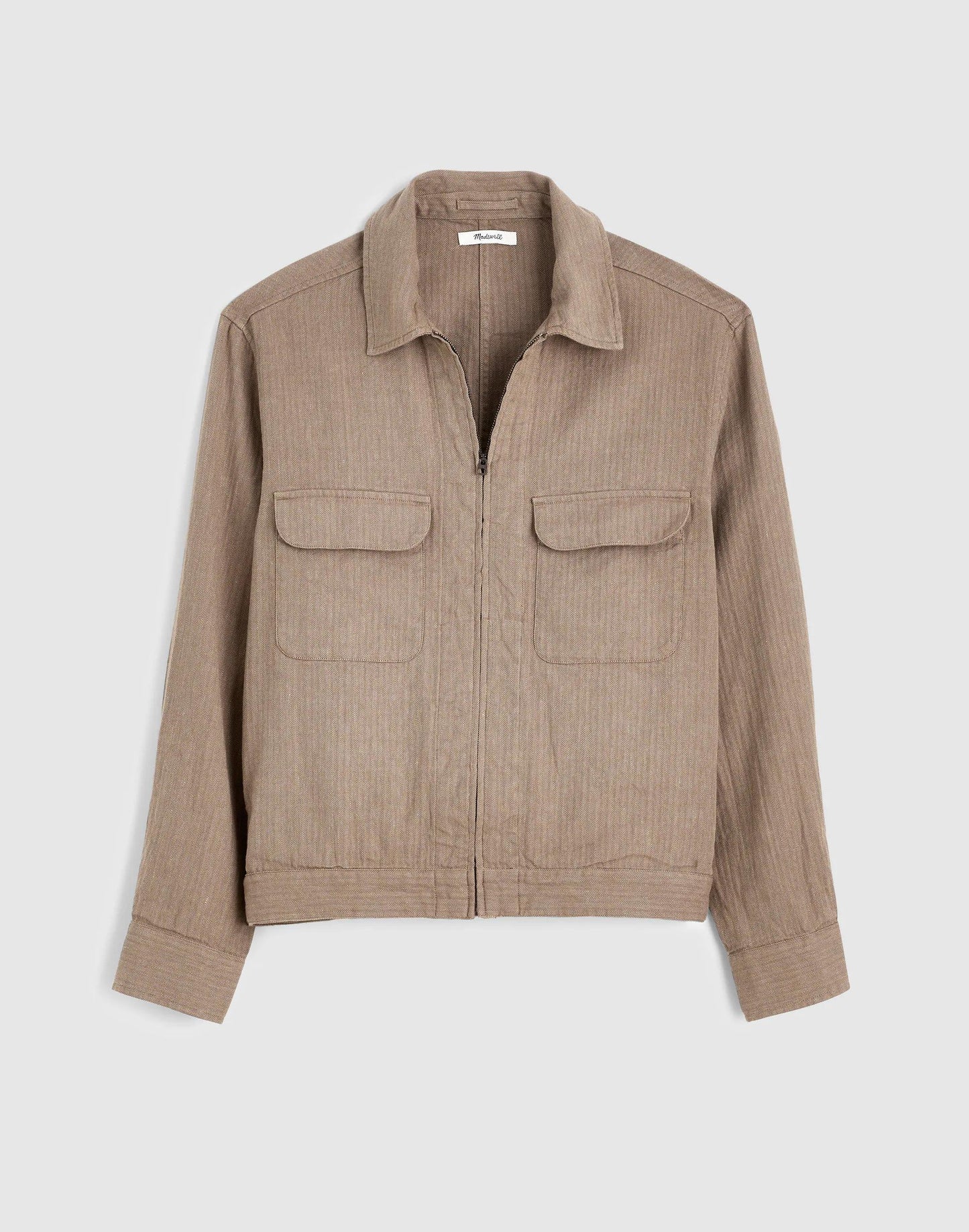 Zip-Front Jacket in Herringbone Cotton-Linen Blend Light Mauve | Madewell