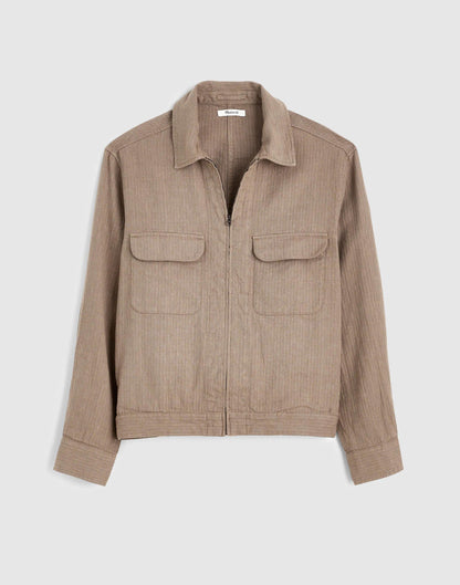 Zip-Front Jacket in Herringbone Cotton-Linen Blend Light Mauve | Madewell