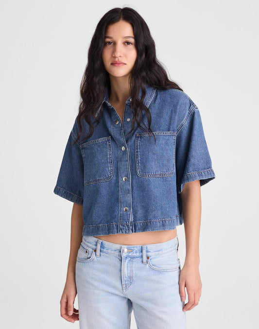 Boxy Crop Button-Up Shirt in Airy Denim Pickett Wash | Madewell