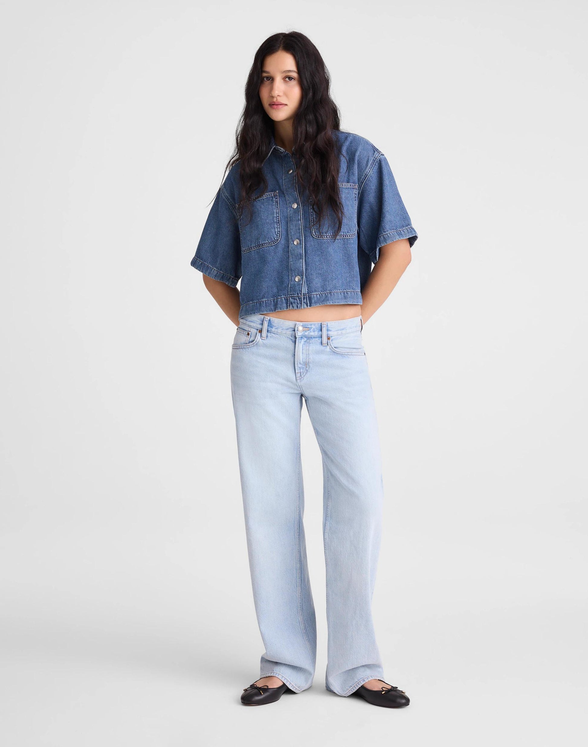 Boxy Crop Button-Up Shirt in Airy Denim Pickett Wash | Madewell