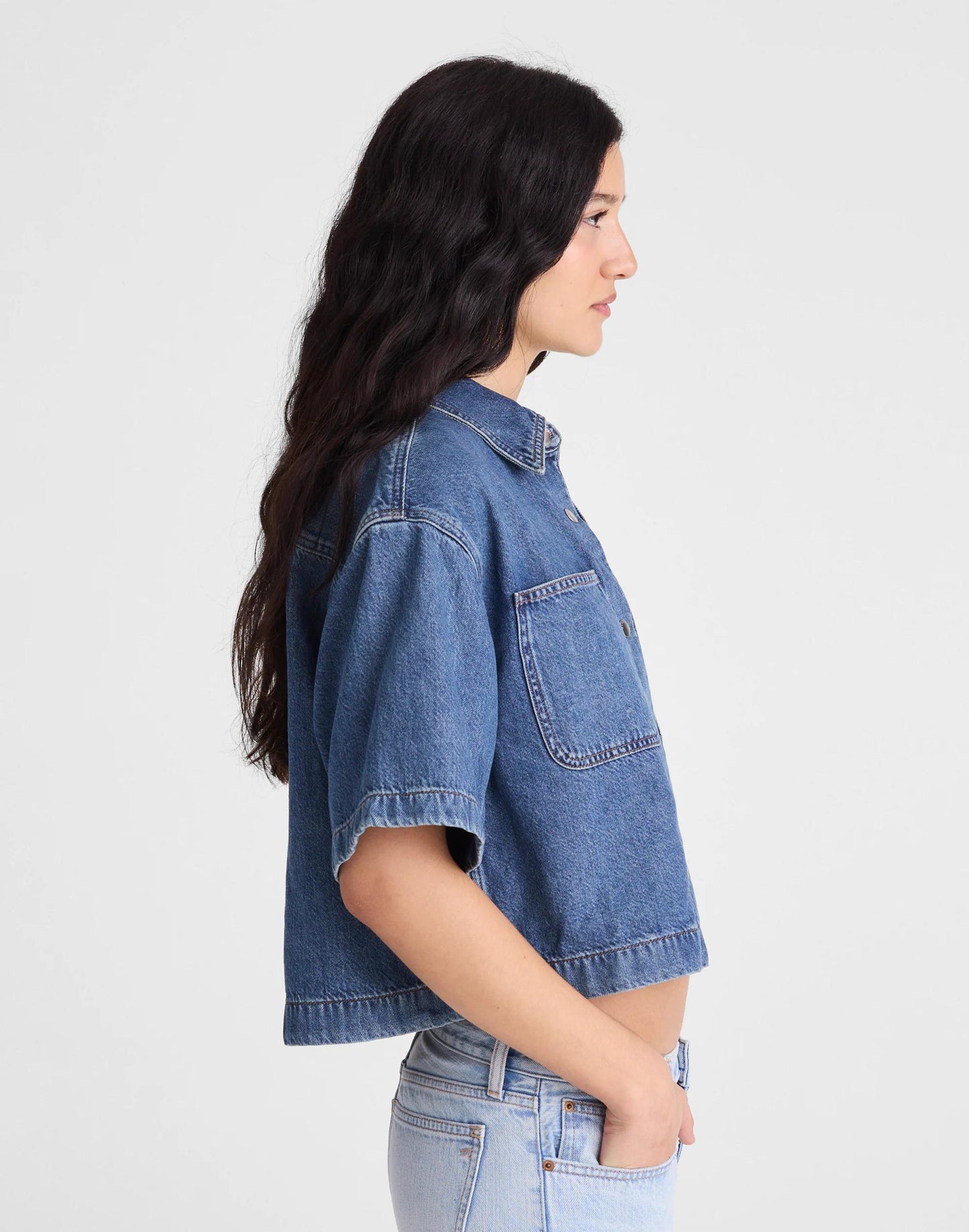 Boxy Crop Button-Up Shirt in Airy Denim Pickett Wash | Madewell