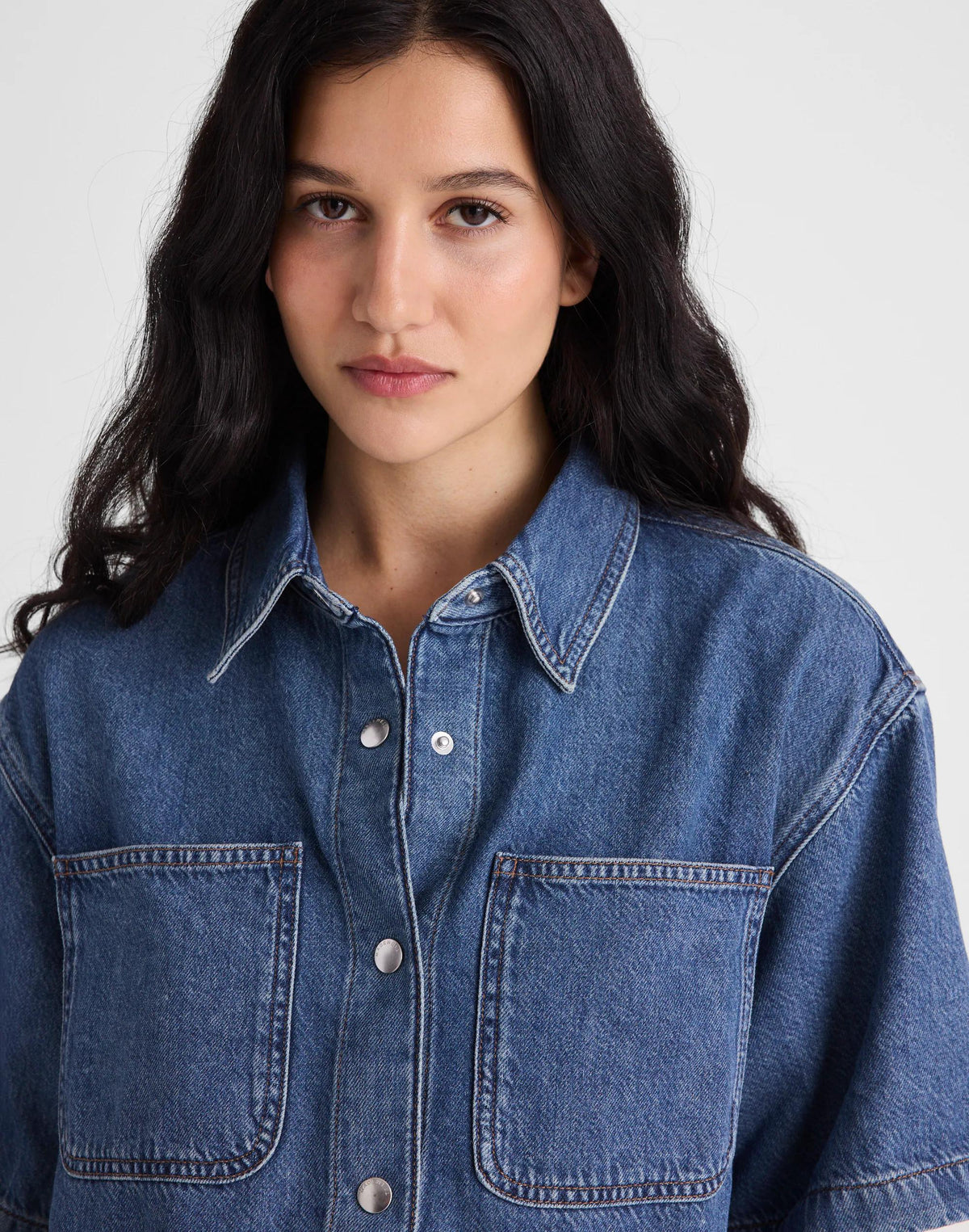 Boxy Crop Button-Up Shirt in Airy Denim Pickett Wash | Madewell