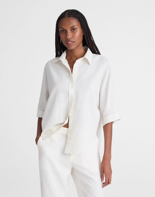 Relaxed Pleat-Sleeve Button-Up Shirt in Cotton-Linen Blend Ivory Linen | Madewell
