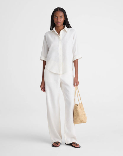 Relaxed Pleat-Sleeve Button-Up Shirt in Cotton-Linen Blend Ivory Linen | Madewell