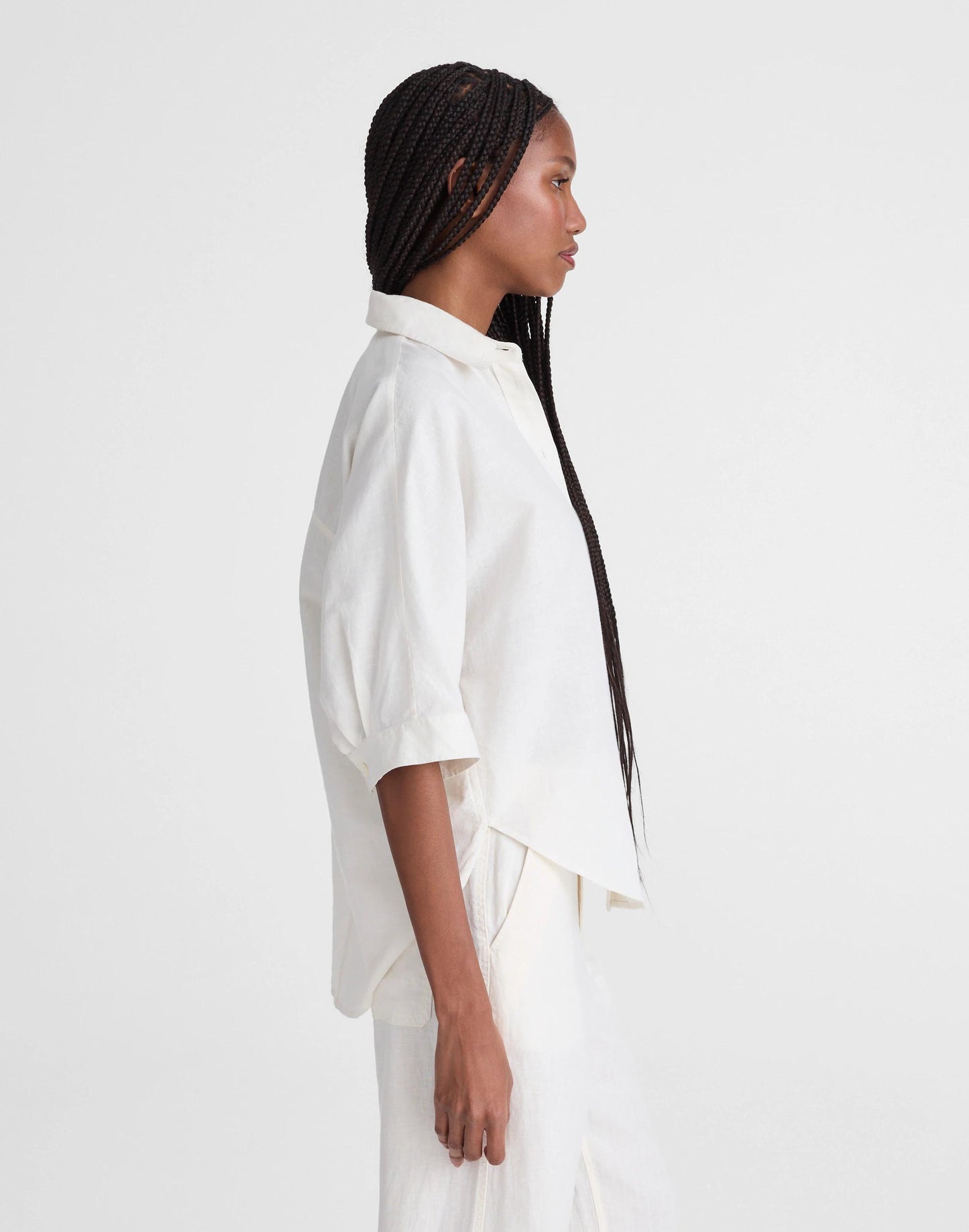 Relaxed Pleat-Sleeve Button-Up Shirt in Cotton-Linen Blend Ivory Linen | Madewell