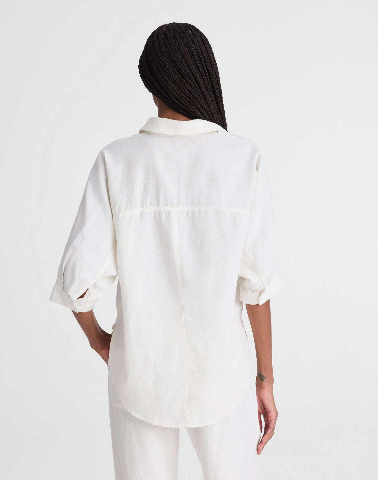 Relaxed Pleat-Sleeve Button-Up Shirt in Cotton-Linen Blend Ivory Linen | Madewell