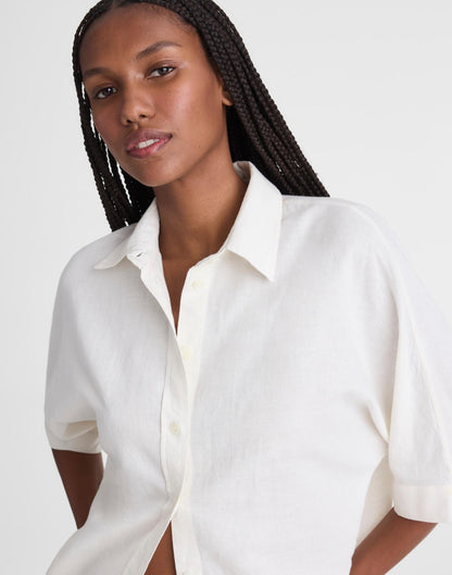 Relaxed Pleat-Sleeve Button-Up Shirt in Cotton-Linen Blend Ivory Linen | Madewell