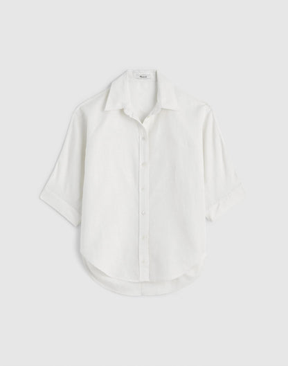 Relaxed Pleat-Sleeve Button-Up Shirt in Cotton-Linen Blend Ivory Linen | Madewell