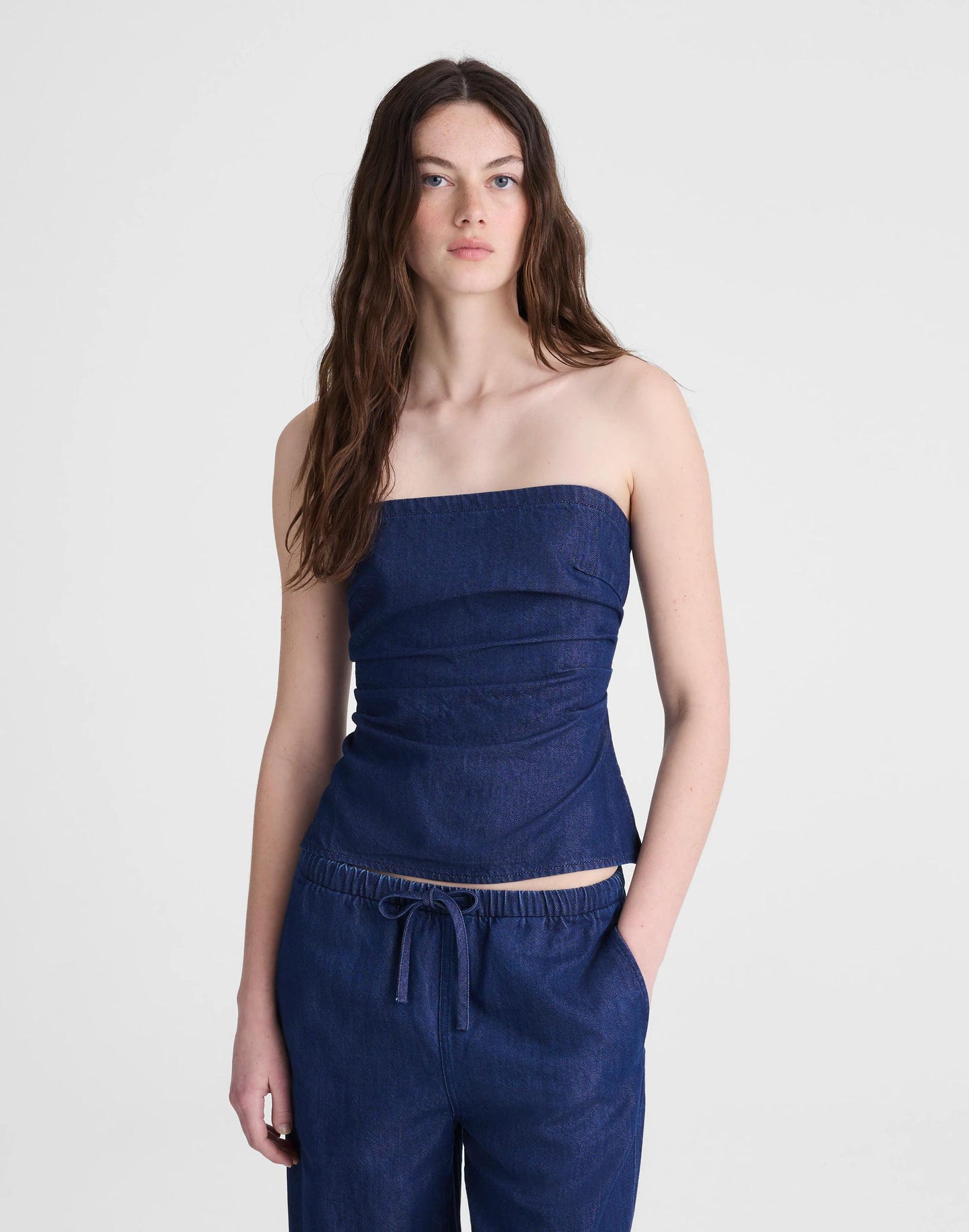Airy Denim Ruched Squareneck Tank Nostalgic Blue | Madewell