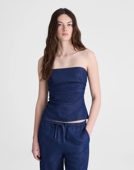 Airy Denim Ruched Squareneck Tank Nostalgic Blue | Madewell