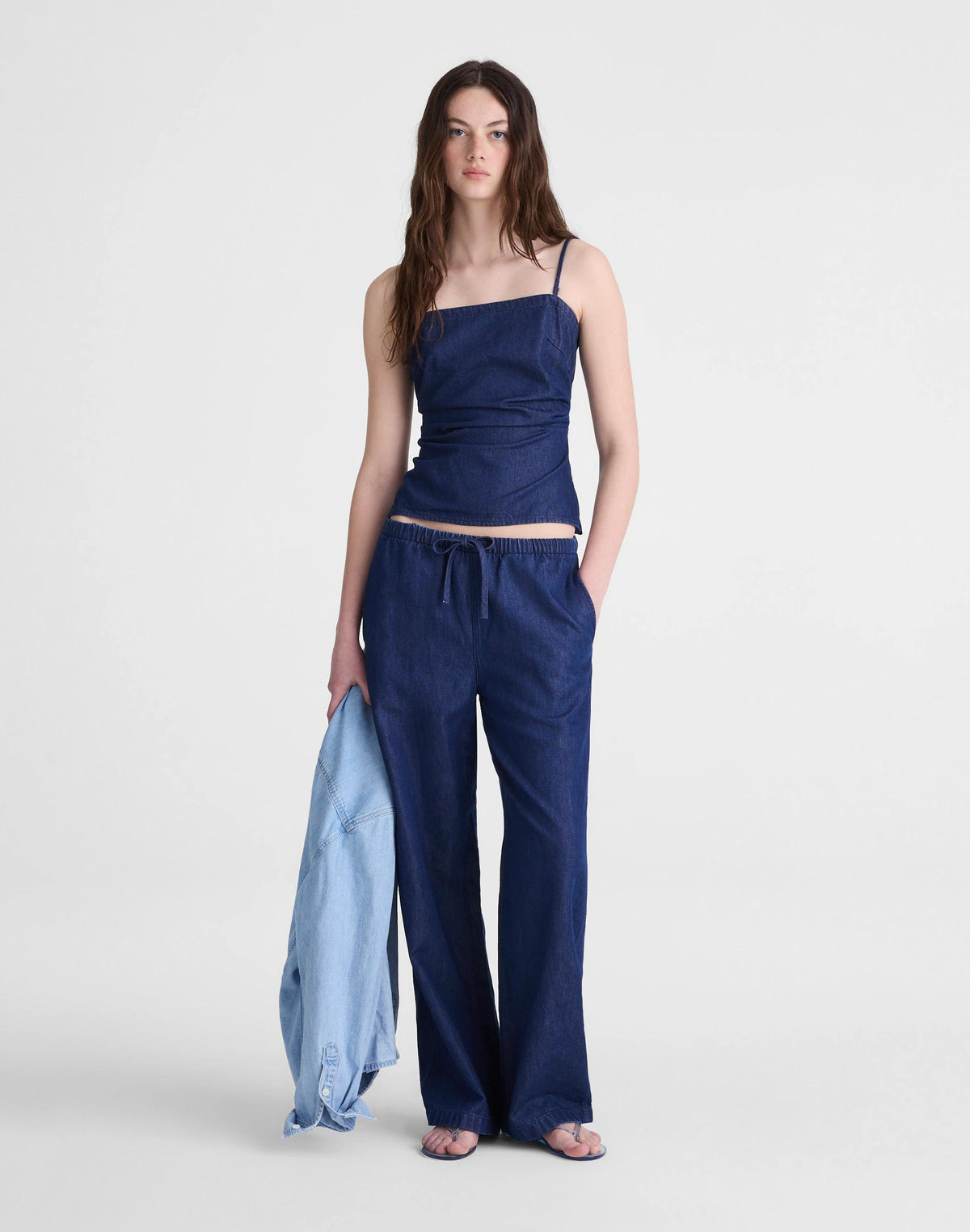 Airy Denim Ruched Squareneck Tank Nostalgic Blue | Madewell
