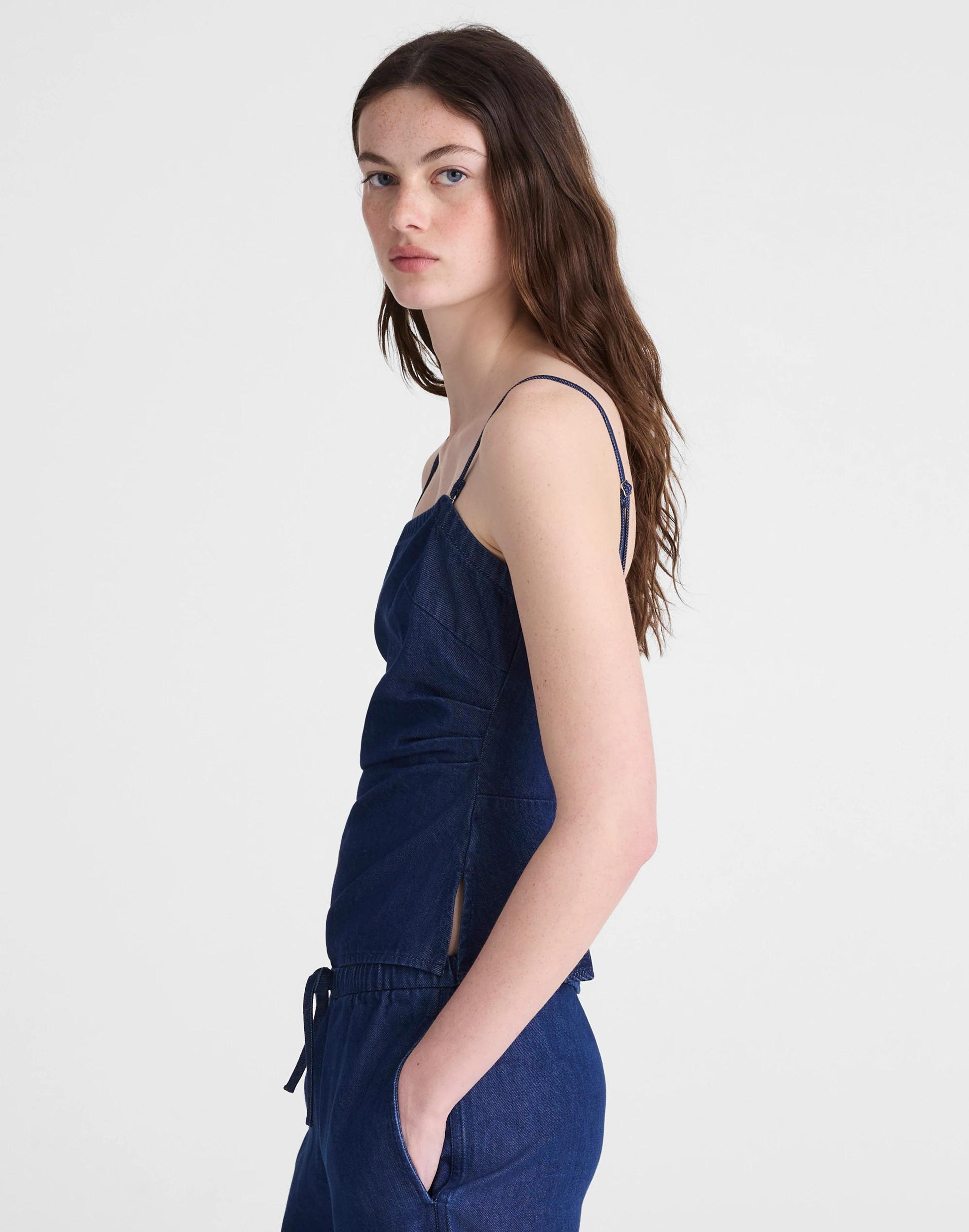 Airy Denim Ruched Squareneck Tank Nostalgic Blue | Madewell