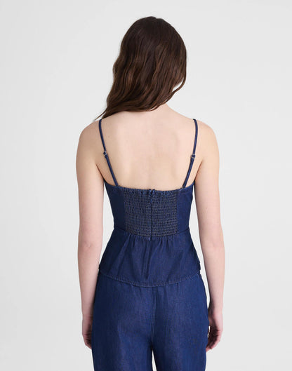 Airy Denim Ruched Squareneck Tank Nostalgic Blue | Madewell