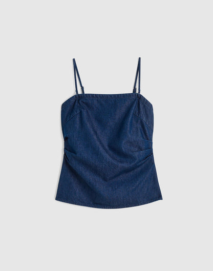 Airy Denim Ruched Squareneck Tank Nostalgic Blue | Madewell