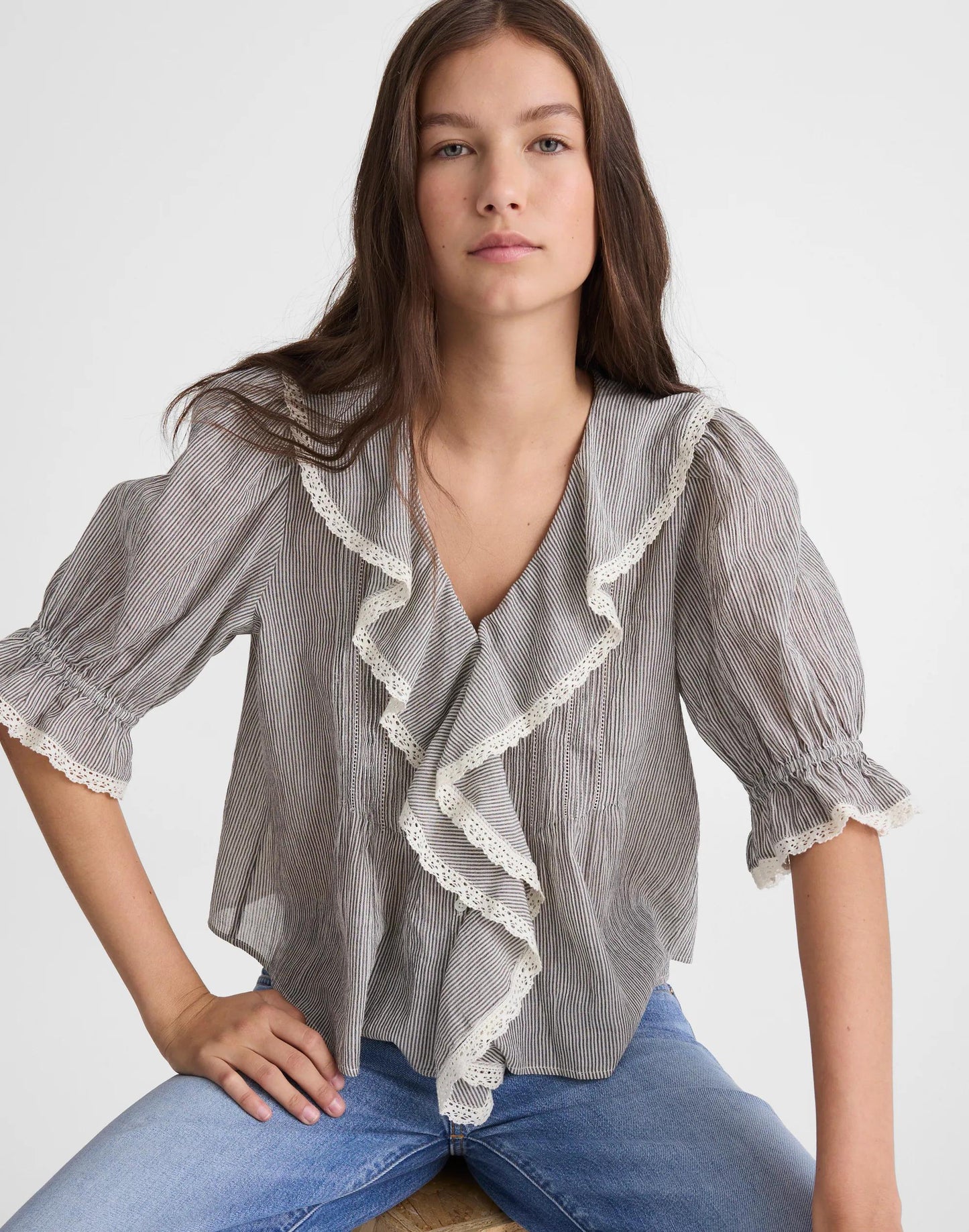 The Blaire Top Black And Ivory Micro Stripe | Madewell