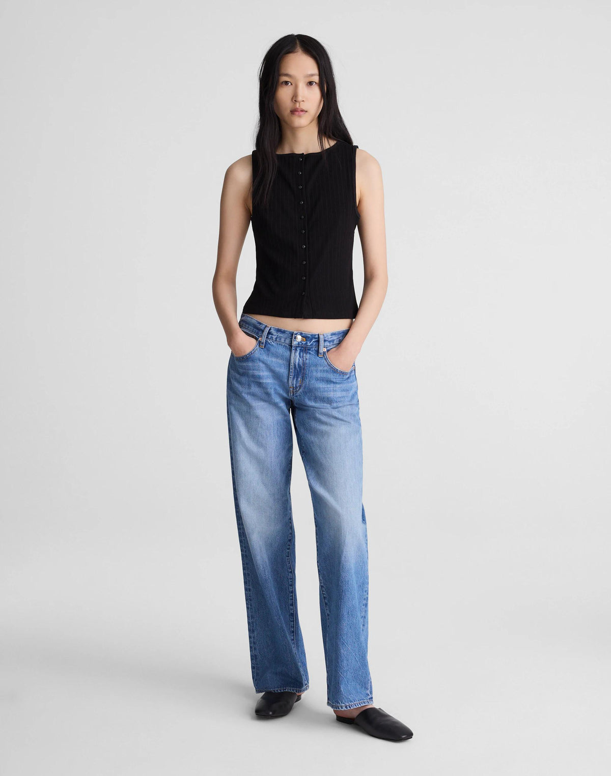 Ribbed Crewneck Shell Top Jet Black | Madewell