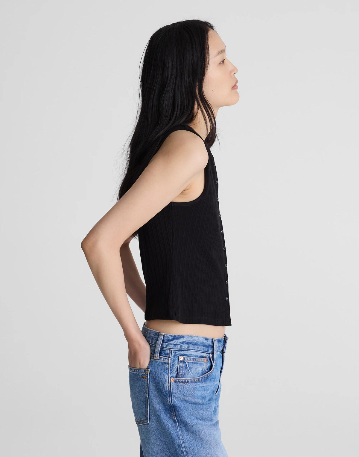Ribbed Crewneck Shell Top Jet Black | Madewell
