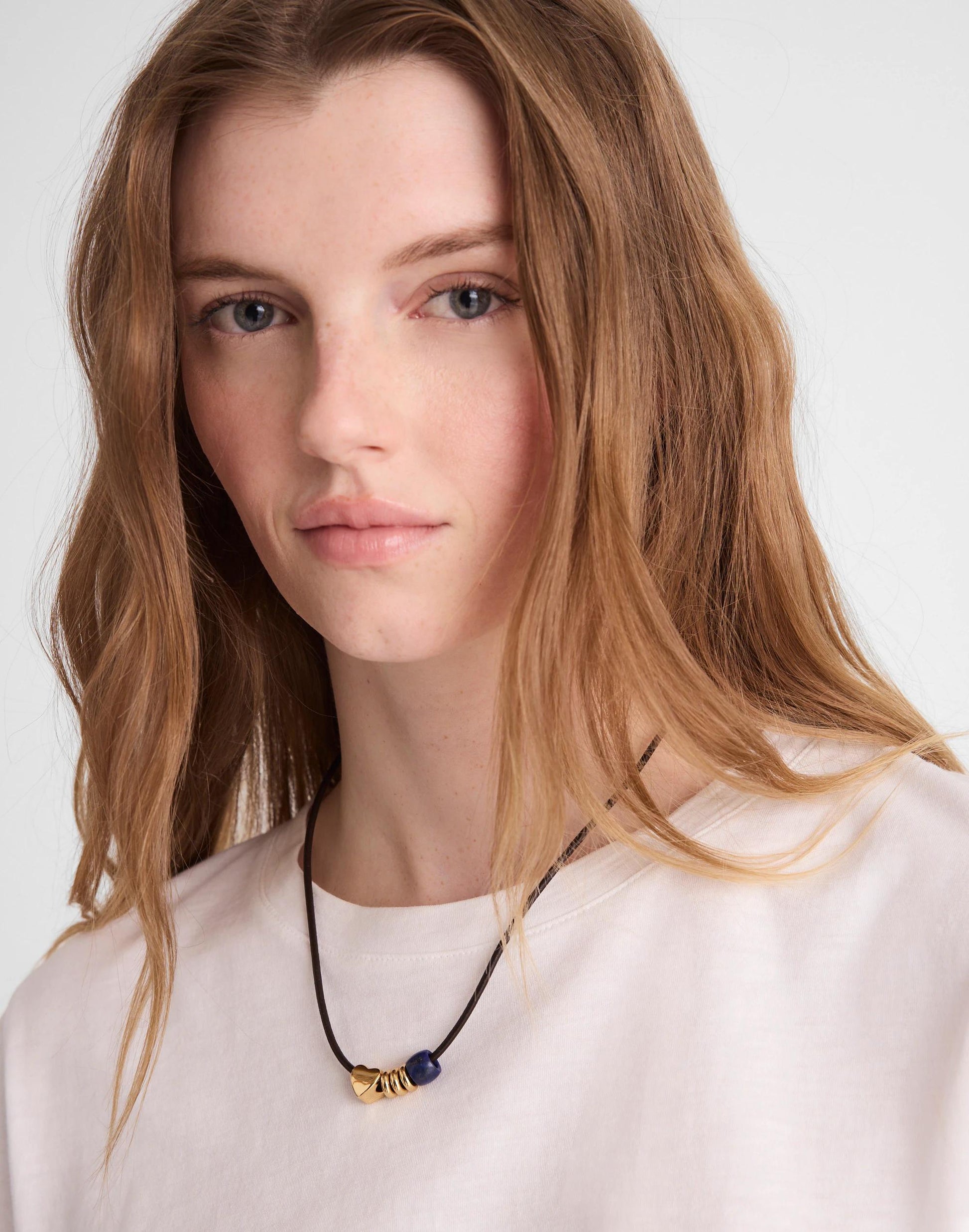 Semiprecious Charm Leather Choker Necklace Dark Carob | Madewell
