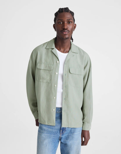 The Long-Sleeve Camp Shirt in Archive Linen Blend Frosted Cement | Madewell