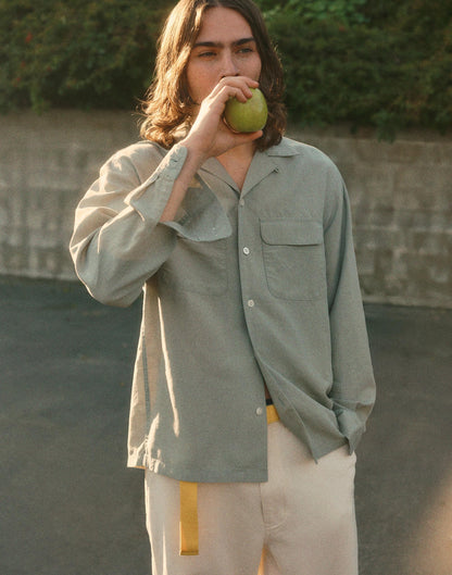 The Long-Sleeve Camp Shirt in Archive Linen Blend Frosted Cement | Madewell
