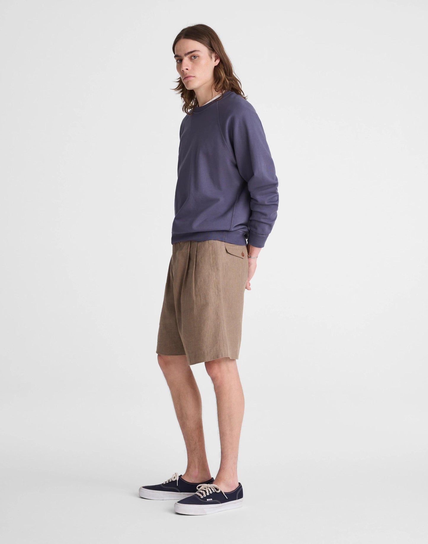 Double-Pleated Shorts in Herringbone Linen-Cotton Blend Light Mauve | Madewell