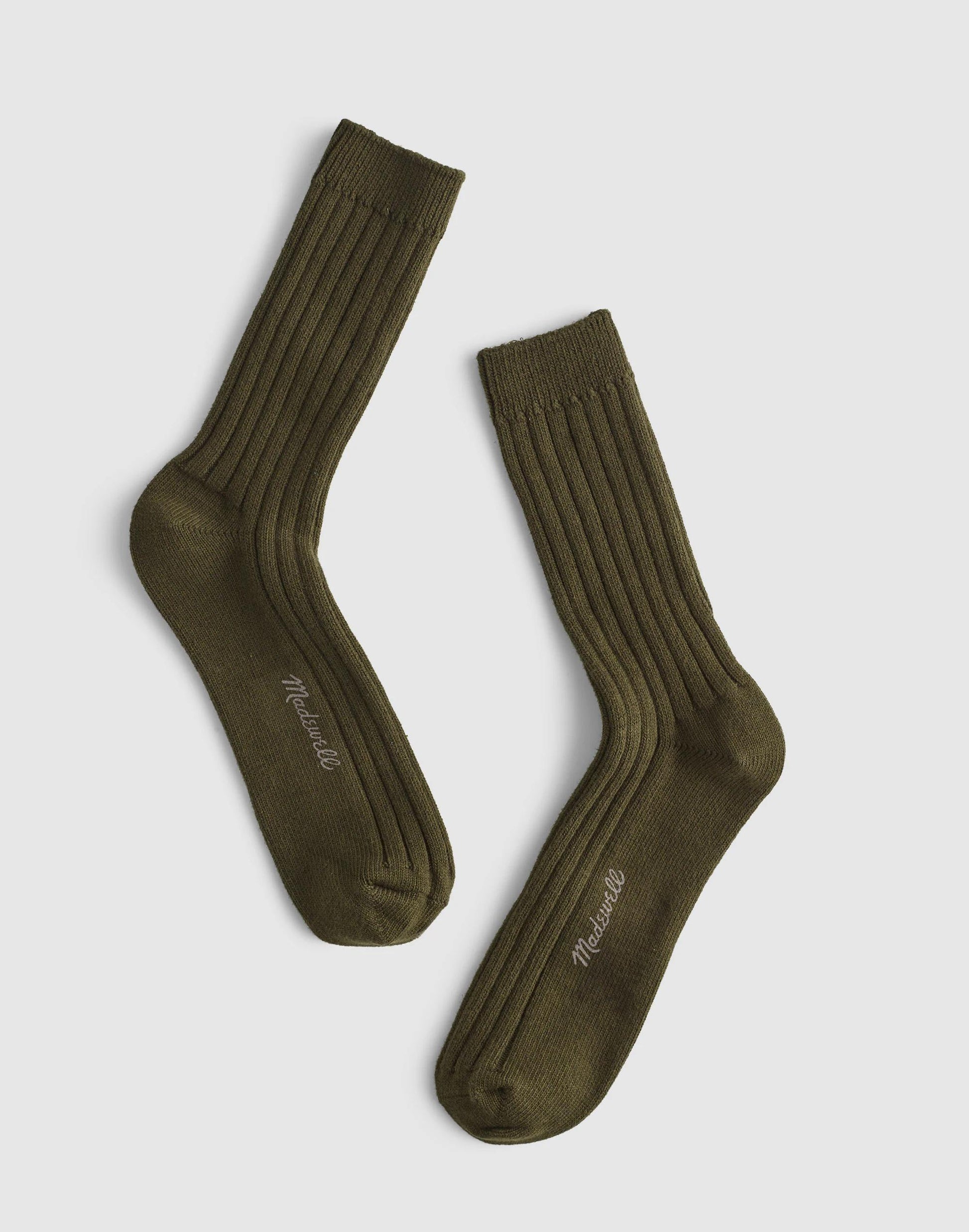 Ribbed Crew Socks in Cotton Olive Heather | Madewell