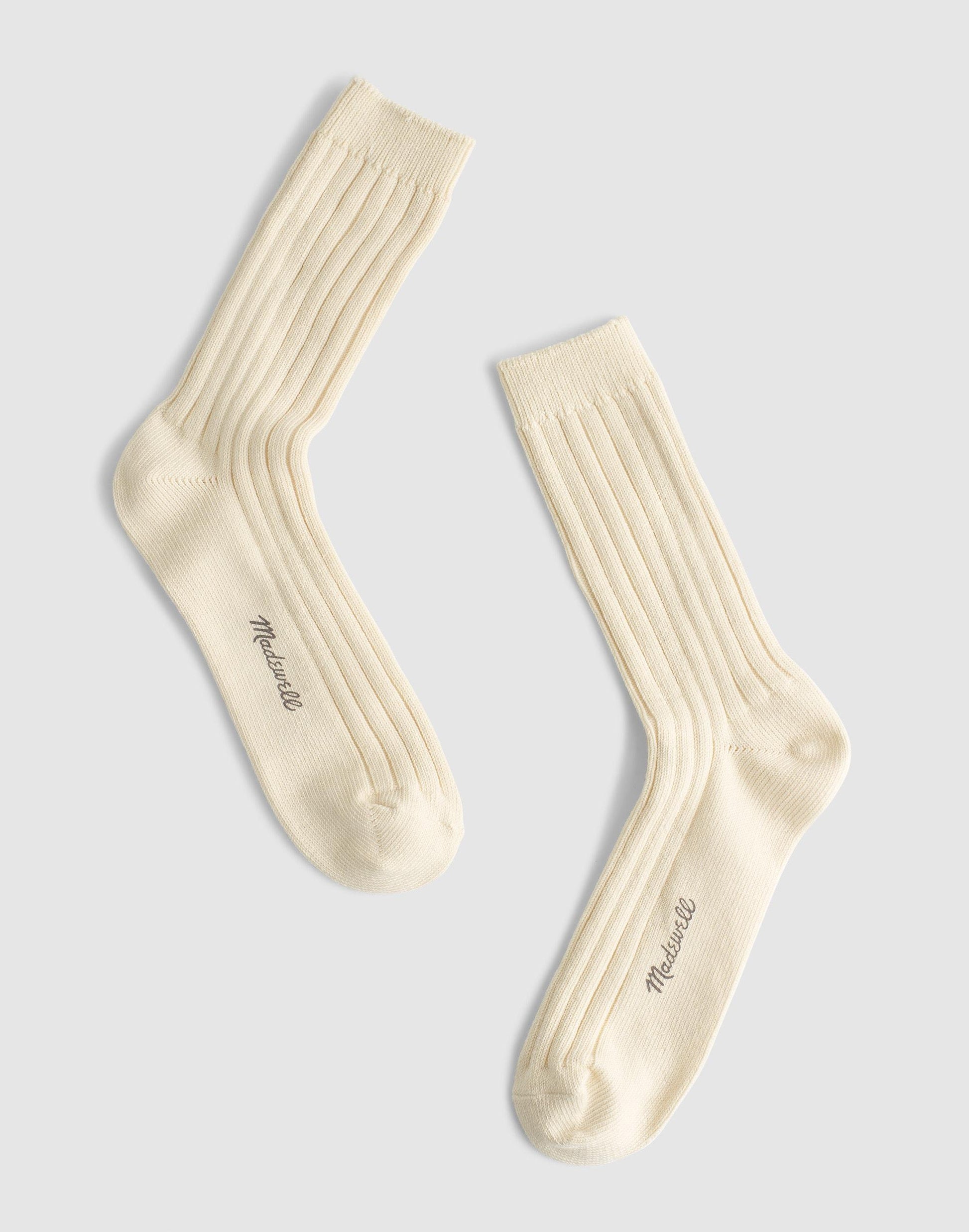 Ribbed Crew Socks in Cotton Antique Cream | Madewell