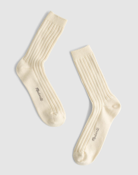 Ribbed Crew Socks in Cotton Antique Cream | Madewell