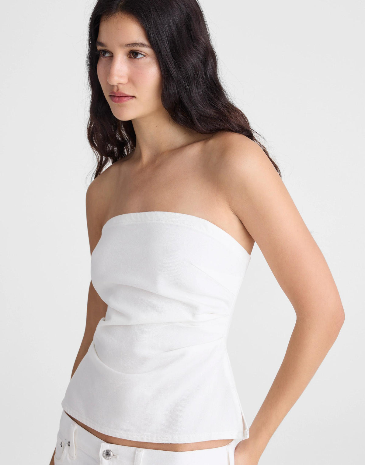 Airy Denim Ruched Squareneck Tank Tile White | Madewell